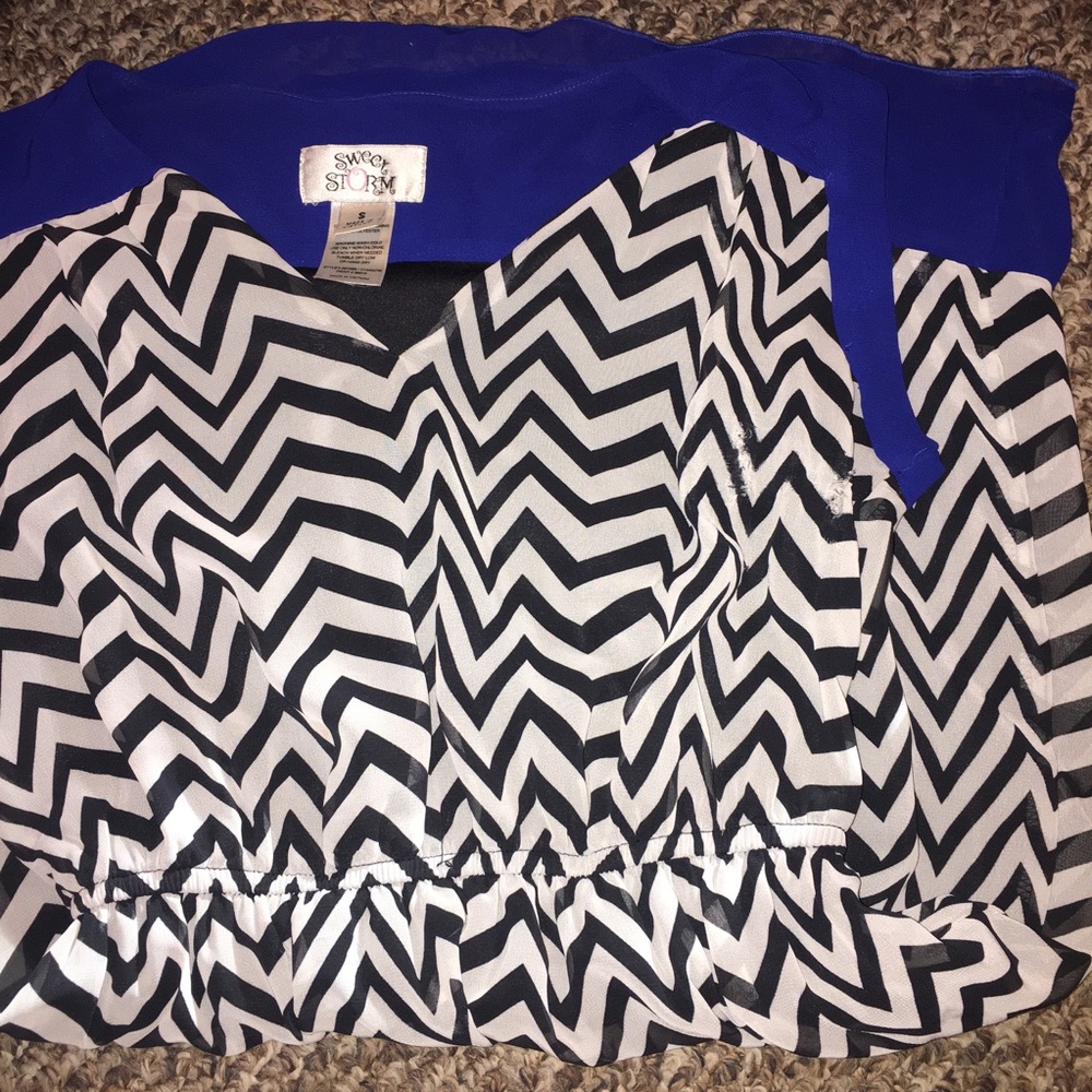 Royal blue black & white chevron dress